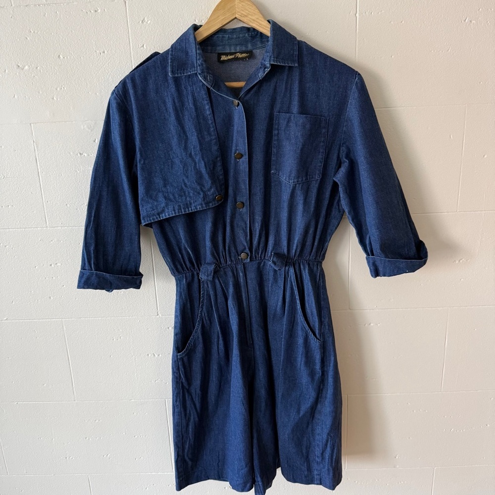 Vintage | Blue Western Denim Romper | Button Front | Size Small
